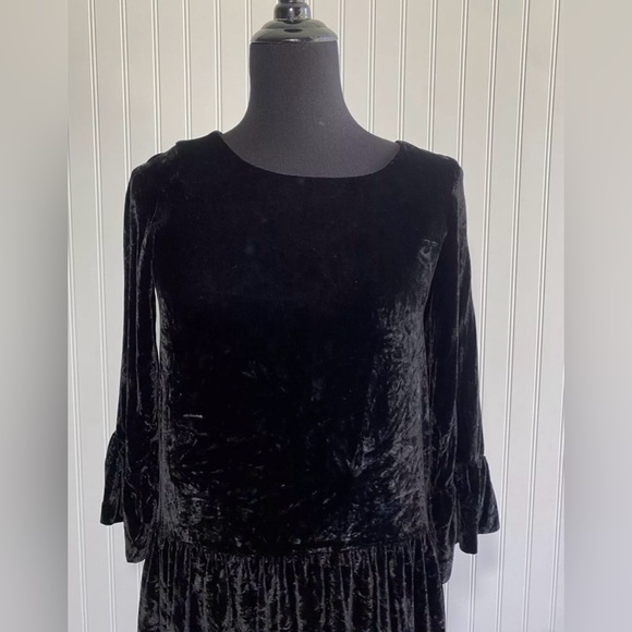 Madewell Black Velvet Bell Sleeve Drop Waist Dress Womens Size XS Romantic Goth - Picture 4 of 15